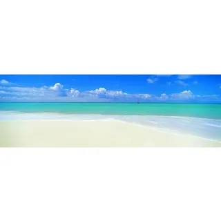 KOMAR Sunny Decor | Fototapete DESERTED BEACH | 368 x 127 cm | Tapete, Wand Dekoration, Strand, Sand, Meer, Ozean, Wohnzimmer, Schlafzimmer | SD712