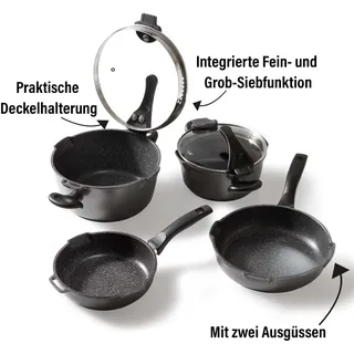 STONELINE Kochgeschirr-Set 5-tlg. Kochtopf + Schmorpfanne + Stieltopf