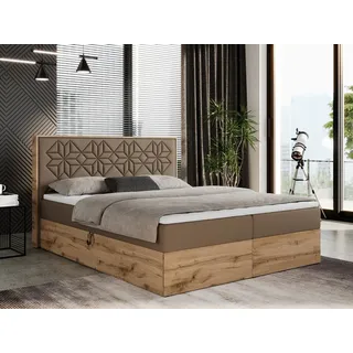 MKS Meble Boxspringbett 160x200 mit Bettkasten, Polsterbett 160x200 mit Matratze H3, Boxspringbett 160x200 mit Kopfteil, Boxspringbett mit Massivholz - Nessi... - Braun