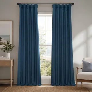 HPD Half Price Drapes Verdunkelungsvorhänge aus Leinenimitat, 244 cm lang, luxuriöse Leinenvorhänge für Schlafzimmer und Wohnzimmer (1 Paneel), 127 x 244 cm, Dunkelblau
