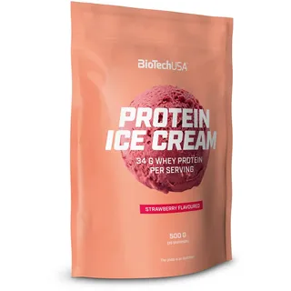 BioTechUSA Protein Ice Cream, Aromatisiertes Eispulver mit Molkenprotein-Komplex, 500 g, Erdbeere
