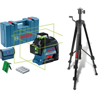 Bosch Linienlaser GLL 3-80 C mit 4 x 1,5 V-LR6 AA1 Akku-Adapter Baustativ BT 150