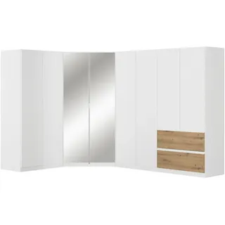 Rauch Möbel Eckkleiderschrank , Weiß, Eiche Artisan , Holzwerkstoff , 8 Fächer , 2 Schublade(n) Schubladen , 208x197x298 cm , Blauer Engel, Goldenes M, BQ - Bündnis für Qualität, Made in Germany , Schrankfront mit Spiegel , Schlafzimmer, Kleiderschränke, Eckschränke