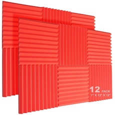 JBER 12 Stück Akustikschaumstoff Akustikschaumplatten, 2,5 cm x 30,5 cm x 30,5 cm Studioschalldichter Keilförmiger feuerfester Schallschutzauskleidung(Rot) Akustikschaumstoff (Rot)