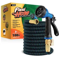 Schlauch Flexibel - Ausziehbare Garten Schlauch Flex - 8 Funktion Spritzpistole - Schlauch Automatik - Flexibler Wasserschlauch - Flexi Hose - Flexi Gartenschlauch (Blau/Schwarz - 30 Meter)