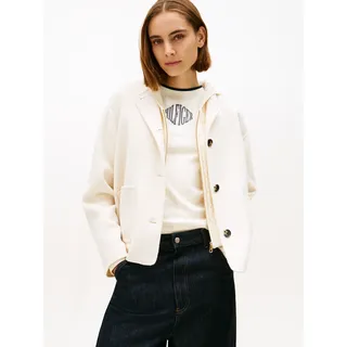 Bomberjacke TOMMY HILFIGER "DF WOOL SHORT BOMBER", Damen, Gr. 40, calico, Web, Obermaterial: 60% Wolle, 40% Polyester, unifarben, regular fit kurz, V-Ausschnitt, Jacken Bomberjacke, mit Wolle