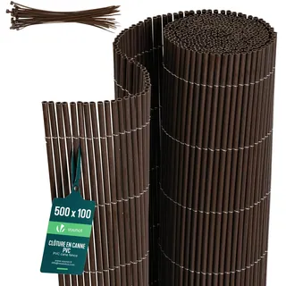 VOUNOT® PVC Sichtschutzmatte doppelseitig verstärkt Schilfmatte Sichtschutzzaun wetterfest UV-beständig Sichtschutz zaun für Garten, Balkon und Terrasse mit Kabelbindern 100x500cm Weidenfarbe
