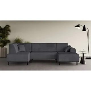 Home affaire Wohnlandschaft »ARROS U-Form mit Wellenunterfederung, Maße B/T/H: 300/163/81 cm« incl. Zierkissen, mit Recamiere links/rechts bestellbar, auch in Cord, grau
