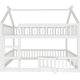 Merax Etagenbett 140x200cm Treppe Massivholz Weiß