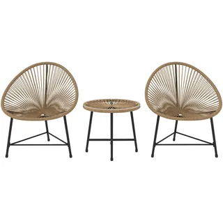 Outsunny Gartenmöbel-Set, Outdoor Lounge Balkonmöbel für 2 Personen Naturholz , Naturfarben , Metall , Gartenmöbel, Gartengarnituren, Gartenmöbel-Sets