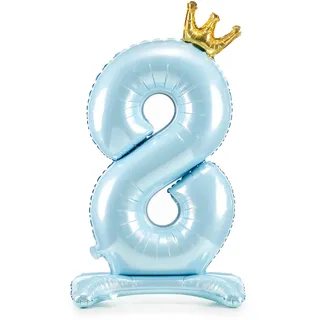Decoraparty Folienballon Nummer 8 Hellblau, Ballonfolie aus Aluminium, Blau, 84 cm, Ständer für Männchen, aufblasbares Blatt mit Luft für Party, Geburtstag, Jahrestag, Abschlussfeier, Kinder
