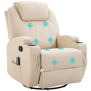 HOMCOM Relaxsessel Massagesessel mit Liegefunktion Vibration Cremeweiß | Fernsehsessel, Fußteil, Seitentasche, TV Sessel, Liegesessel, Ruhesessel, für Wohnzimmer