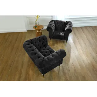 Home Affaire Chesterfield-Sessel Tinnum Baumwolle/Mikrofaser 106 x 77 x 87 cm Schwarz