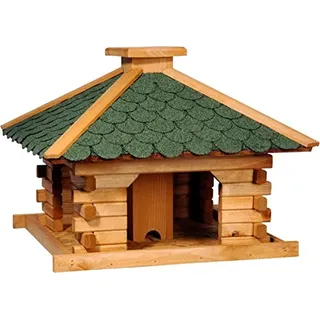 Dobar dobar® 45320e Vogelfutterhaus Blockhaus Quadratisch - Vogelhaus aus Massivholz - Vogelfutterstation mit Futtersilo - Vogelvilla mit Bitumenschindeldach - 50 x 50 x 38 cm - Grün