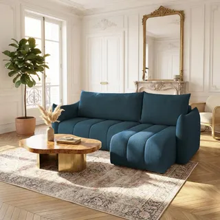 Ecksofa Schlafsofa ONTARIO XS in Stoff Poso Dunkelblau Ottomane Rechts - Blau