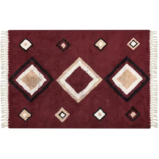 Beliani Kurzflor-Teppich Siirt 200/140 cm , Rot , Textil , Grafikmuster , Rechteckig , 140x200 cm , Teppiche und Böden, Teppiche, Orientteppiche