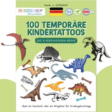 Papierdrachen 100+ Tattoos für Jungen - hautfreundliche Kindertattoos - Dinosaurier - Tattoos für Kinder - Geschenkidee & Mitgebsel - 100% vegan & dermatologisch geprüft - Set 9