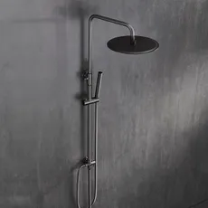 Görbach Edelstahl Duschset ohne Armatur, Regendusche Duschsystem mit Duschkopf, Duschstange, Duschschlauch, Kopfbrause D20cm Gunmetal Grau