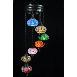 Türkische Hängelampe Mosaik Marokkanische Orientalische Lampe Handgemacht 7 Kugeln in allen Farben - Bunt