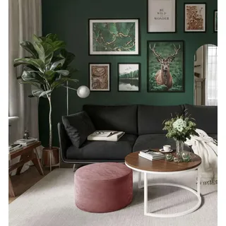 Runde CIRI-Bank mit Pouf Wotan Eiche Artisan Stirling - Schwarz, Weiß, Grün, bordeaux, Blau, Grau, Beige, Hellblau, Rosa, Gelb