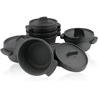 Mini Gusseisen Wok-Pfanne im Dutch Oven Stil für Herd, Grill und Lagerfeuer - Schwarz