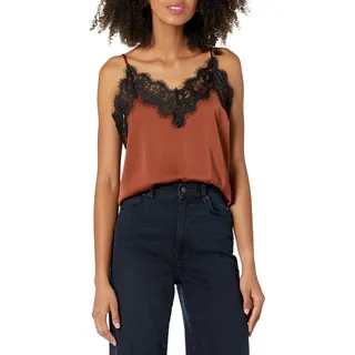 The Drop Damen Natalie Top mit Spitzenborte, V-Ausschnitt, schmale Träger, Schildkrötenschale, XXS