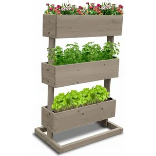 Coemo Mittleres Vertikalbeet Grau Hochbeet 3 Etagen inkl. Pflanzfolie 50x30x75 - Grau