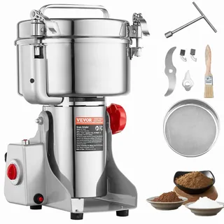 Vevor elektrische Getreidemühle Hochgeschwindigkeits-Gewürzmühle 2 kg 3400 W, Pulverisiermaschine aus Edelstahl, für trockene Körner Gewürze Müsli Kaffee Mais Pfeffer, Schwenktyp 24 x 23 x 38 cm
