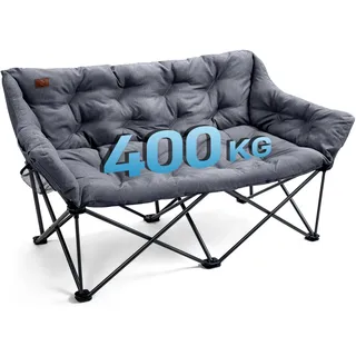 EVER ADVANCED Campingstuhl Faltbar 145cm Breit für 2 Personen Faltsofa 400KG Belastbar, Campingsofa Dick Gepolstert Klappstuhl 2 Sitzer Hohe Lehne Extra Breit für Outdoor Garten Balkon Indoor, Grau