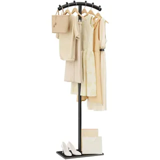 ENUMAIL T-förmige Metall Kleiderbügel, Garderobenständer mit Rock Slab Base, Modern Gekrümmte Freistehend Kleiderständer, für Eingang, Wohnzimmer, Schlafzimmer, 175 cm, Schwarz