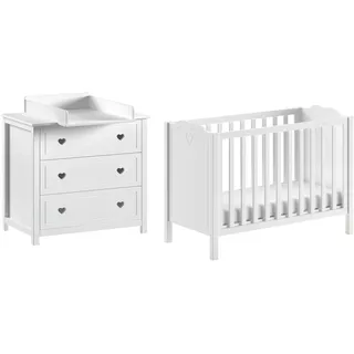 Vipack Babyzimmer-Komplettset »Amori 3-tlg. mit Herz-Ornamenten, MDF/Massiv weiß lackiert« 3 Stk. tlg., weiß
