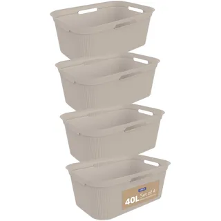 Rotho Brisen 4er-Set Wäschekorb 40l, Kunststoff (PP) BPA-frei, beige, 4 x 40l
