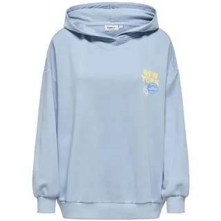 Sweatshirt ONLY "ONLELO L/S PRINT HOOD BOX SWT", Damen, Gr. S, soft chambray print:apple, Sweatware, Obermaterial: 60% Baumwolle, 40% Polyester, bedruckt, regular fit normal, Rundhals, Sweatshirts Sweatshirt, Baumwollmischung, regular fit