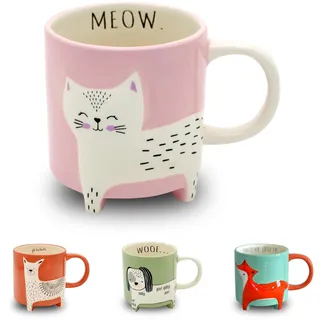 Winkee - Cute Animal Kaffeetasse Katze Lia I Die süße Katzen-Tasse I XXL Tasse ca. 500 ml I Cute Coffee Mug