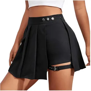 Festival Outfit Damen Hosenrock Kurze Hose Culottes Hosen Minirock Asymmetrisch Röcke Mit Schnalle Gothic Faltenrock Rave Rock Cargo Hosenrock S-XL