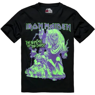 Brandit Iron Maiden Number of the Beast I, T-Shirt - Schwarz/Grün/Lila - 3XL