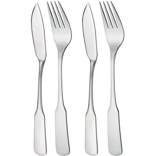GRÄWE Fischbesteck 4-teilig, Fischset für 2 Personen, Fischgabeln, Fischmessser, Besteck-Set Edelstahl 18/10, poliert, spülmaschinengeeignet, Serie Spaten