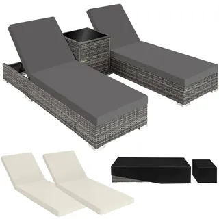 tectake Rattan-Sonnenliegen 2er Set ,wetterfest und UV-beständig,grau , Kunststoff , 60x21x184 cm , Gartenmöbel, Gartenliegen