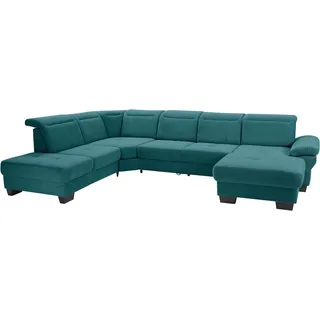 PLACES OF STYLE Wohnlandschaft »Cornwall U-Form« inkl. Sitztiefenverstellung, wahlweise mit Bettfunktion, blau