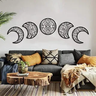 Mond deko, Boho Wand deko (5 Stück) wanddeko Wohnzimmer Holz modern, mond Schlafzimmer Zimmer deko Aesthetic, Wohnzimmer deko, Wall Decoration (Schwarz)