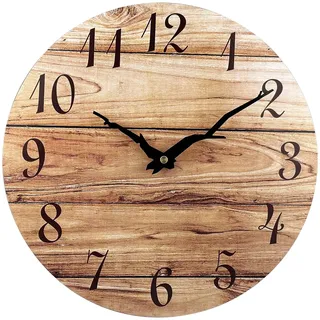 Plumeet Wanduhr, 30cm Rahmenlose Hölzerne Wanduhren mit Leisem Quarzwerk, Rustikale Landhaus-Walnuss-Uhren Dekorativ für Küche Schlafzimmer Wohnzimmer, Braun
