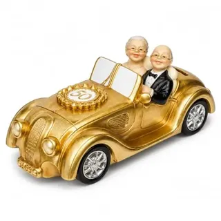 Topshop24you Spardose Goldene Hochzeit 50 Jahre Oldtimer 21 cm Polyresin | Geldgeschenk zum 50. Ehejubiläum; Tischdeko/Vitrine; für Münzen & Geldscheine; Entnahme über Bodenverschluss