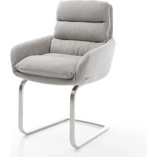 DELIFE Freischwinger Abelia-Flex mit Armlehnen Stripes Hellgrau Freischwinger flach Edelstahl - Hellgrau, Grau