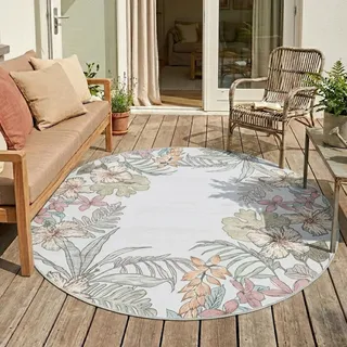 Volero - Rund Outdoor Teppich - Poppy Creme - Ø 140 cm - Balkon, Garten, Terrasse, Wintergarten - Boho - Creme