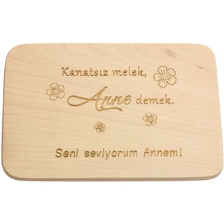 Spruchreif | Frühstücksbrettchen aus Holz mit türkischer Gravur „Kanatsız melek, Anne demek.“ | Geschenk für Mama