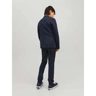 Anzug JACK & JONES JUNIOR "JPRSOLAR elastisch und pflegeleicht für besondere Anlässe", Jungen, Gr. 170, N-Gr, blau (schwarz navy), Web, Obermaterial: 78% Polyester, 17% Viskose, 5% Elasthan, unifarben, slim fit, Anzüge Anzug, unifarben, modisch, slim fit, Web, Reverskragen