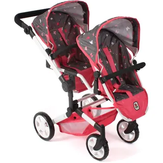 Bayer Chic 2000 - Puppenwagen Linus Duo, Zwillingspuppenwagen für Kinder von 4 bis 8 Jahren, Butterfly, Koralle, 690-47