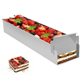 Backrahmen Rechteckig Verstellbar,Edelstahl Tiramisu Form Käsekuchenform,ungiftig,Antihaft-Kuchenformen,BPA frei, Wiederverwendbare Backformen für Kuchen Brownies Käsekuchen Lasagne Kuchen Brot(30cm)