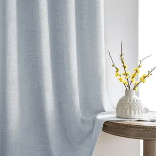 Melodieux Vorhänge mit Kräuselband - Grau Leinen Optik Verdunkelungsvorhänge 2er Set, 210x140cm, Halbfrei Vorhänge Schiebevorhänge für Wohnzimmer, Schlafzimmer, Fenster, Patio, Esszimmer