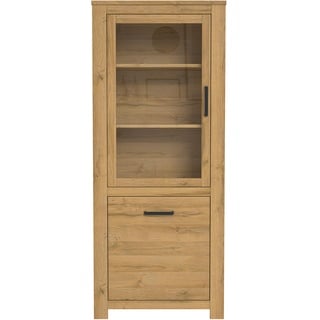 Forte Havanna Vitrine mit 1 Tür und 1 Glastür, Holzwerkstoff, Alteiche, 77 x 185,3 x 42,2 cm